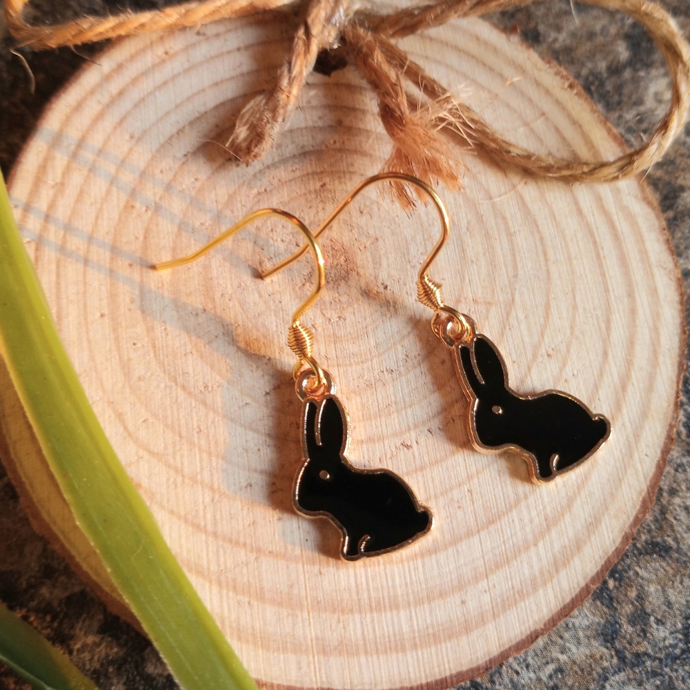 Dainty Small Black Bunny Earrings - Picture 2 of 3
